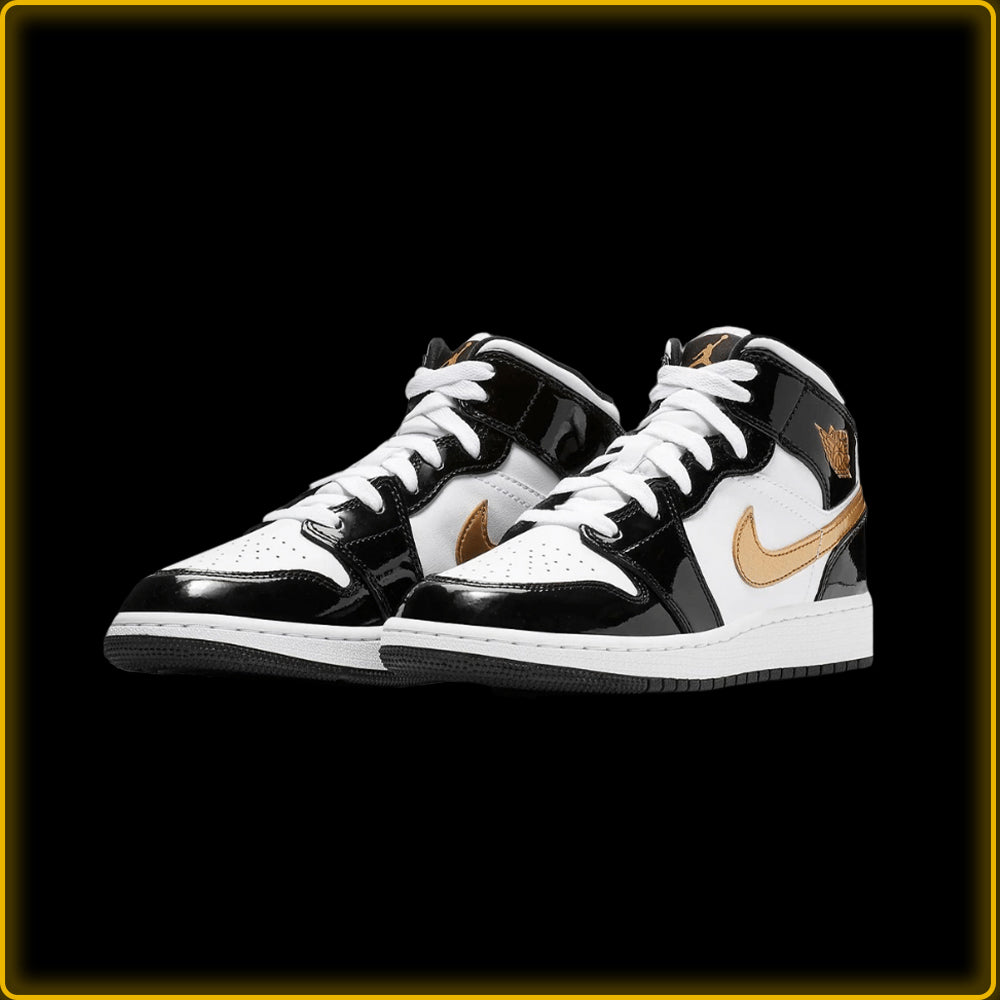 Jordan 1 mid Pantet Black White Gold